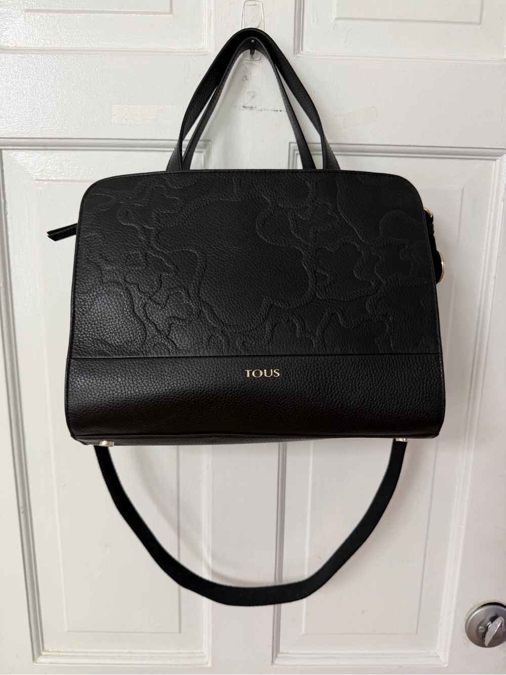TOUS Black Embossed Leather Satchel with Shoulder Strap